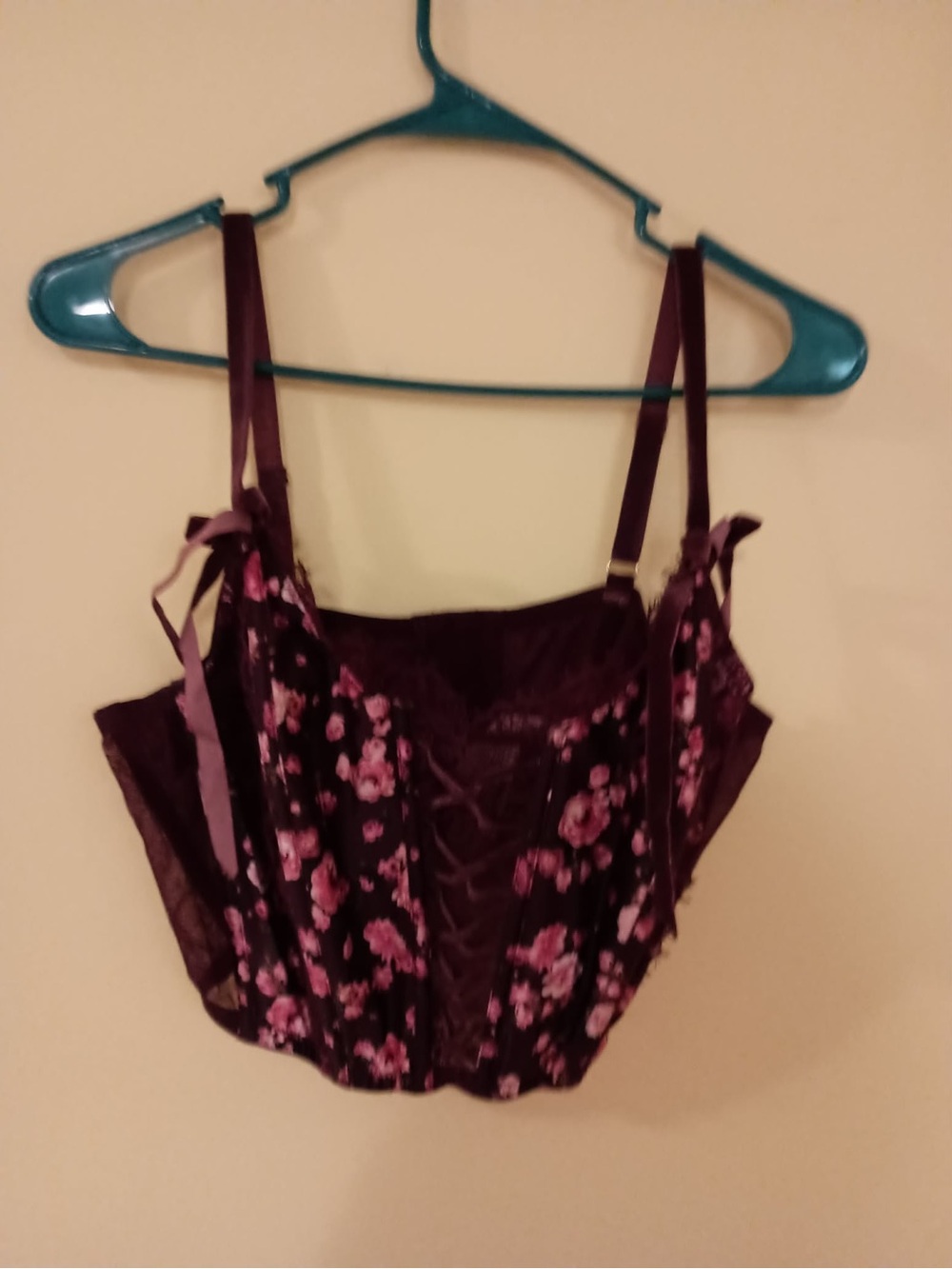 Victoria's Secret Plum Floral Lace-Up Bustier Top